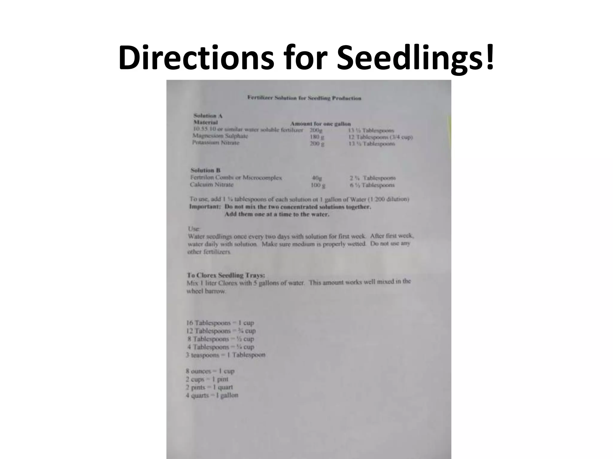 Directions for Seedlings!
 