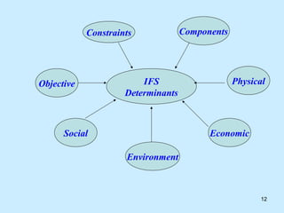 Constraints             Components




Objective                IFS                     Physical
                     Determinants



      Social                              Economic

                     Environment



                                                       12
 