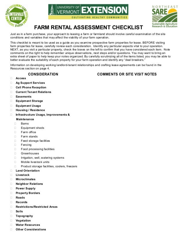 NYFC Farmland assessment checklist making farming accesible, CFSA SAC…