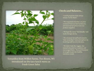 Marketed the farm to school program through local papers, local television and the school website. Got the word out and gained much needed support.