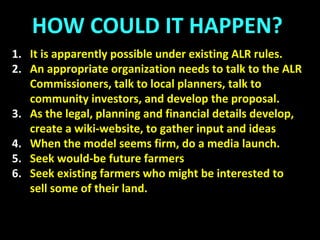 Alberni Valley Farmland
4,531 hectares = possible 50 Farm villages
 