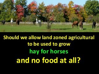 Should we allow land zoned agricultural
to be used to grow
hay for horses
and no food at all?
 