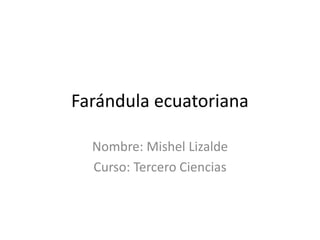 Farándula ecuatoriana
Nombre: Mishel Lizalde
Curso: Tercero Ciencias
 