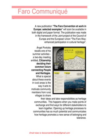 ↑
Email news to faroconventionlibrary@gmail.com
A new publication "The Faro Convention at work in
Europe: selected example...
