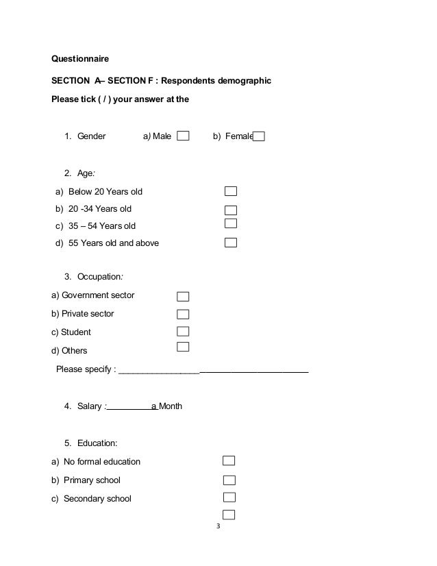Example of a survey questionnaire in a research paper