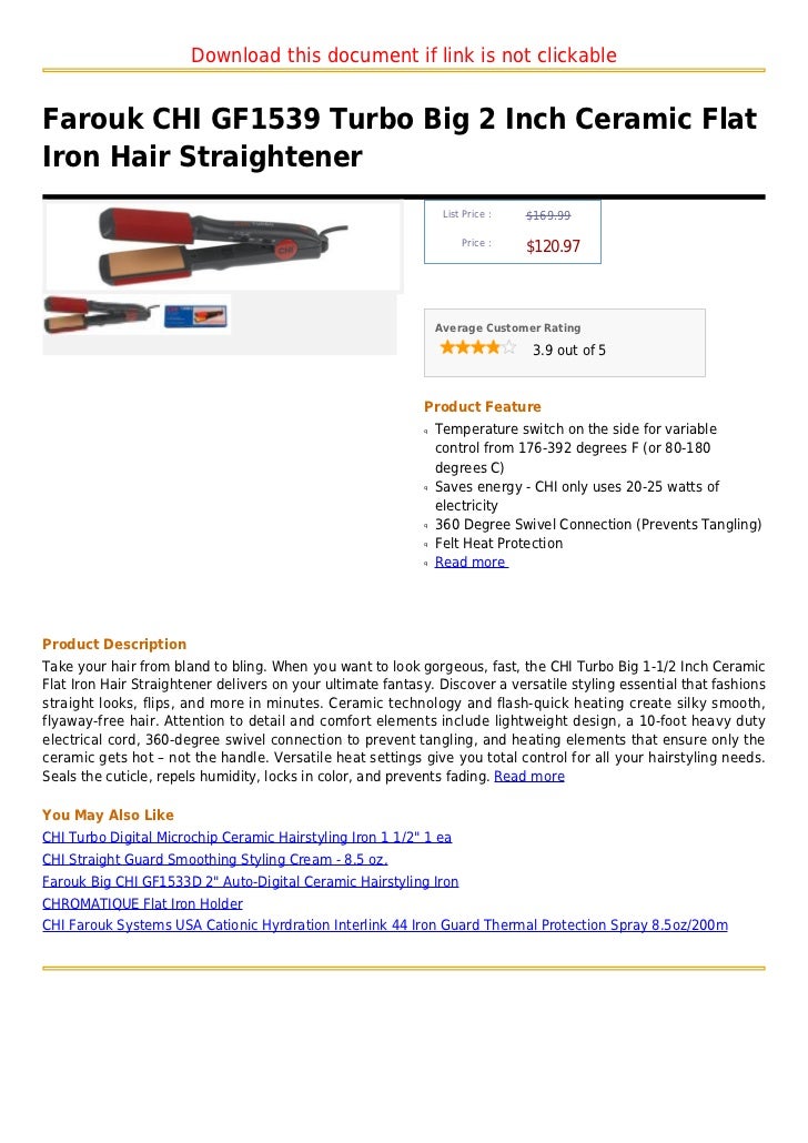 Farouk Chi Gf1539 Turbo Big 2 Inch Ceramic Flat Iron Hair Straightener