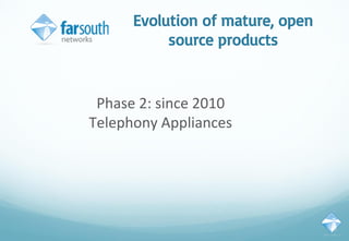 Evolution of mature, open
source products
Phase 2: since 2010
Telephony Appliances
 