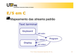 UNIVERSIDADE TECNOLÓGICA FEDERAL DO PARANÁ
E/S em C
Mapeamento das streams padrão
Prof. Fabio Alexandre Spanhol, M. Sc. 33
 