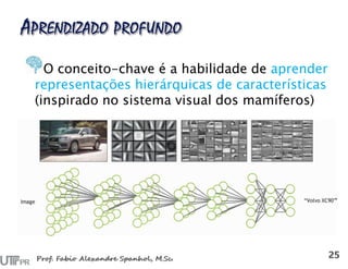 O conceito-chave é a habilidade de aprender
representações hierárquicas de características
(inspirado no sistema visual dos mamíferos)
 