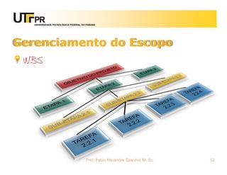 UNIVERSIDADE TECNOLÓGICA FEDERAL DO PARANÁ




Gerenciamento do Escopo
 WBS




                                      Prof. Fabio Alexandre Spanhol, M. Sc.   52
 