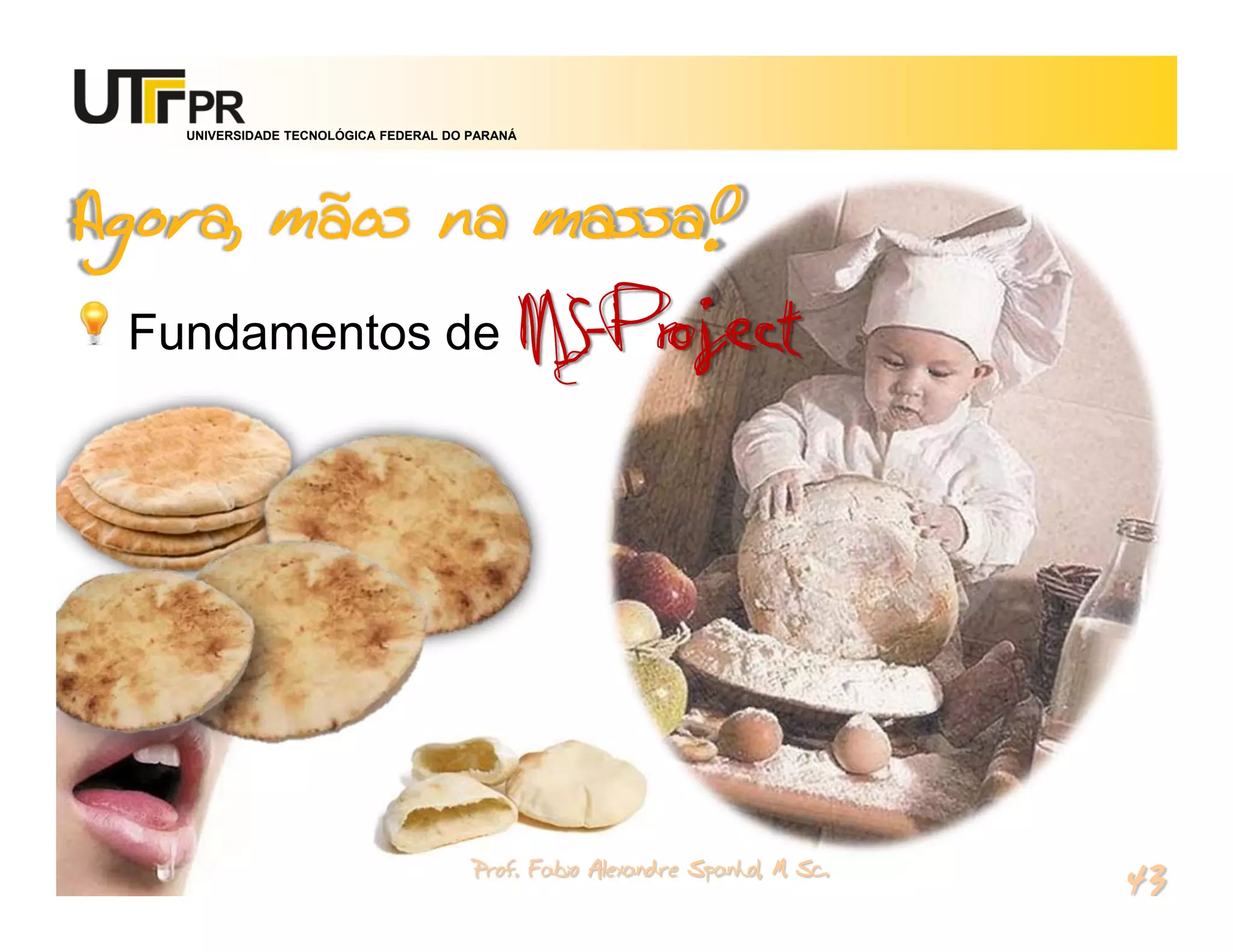 UNIVERSIDADE TECNOLÓGICA FEDERAL DO PARANÁ




Agora, mãos na massa!
 Fundamentos de MS-Project




                                       Prof. Fabio Alexandre Spanhol, M. Sc.
                                                                               43
 