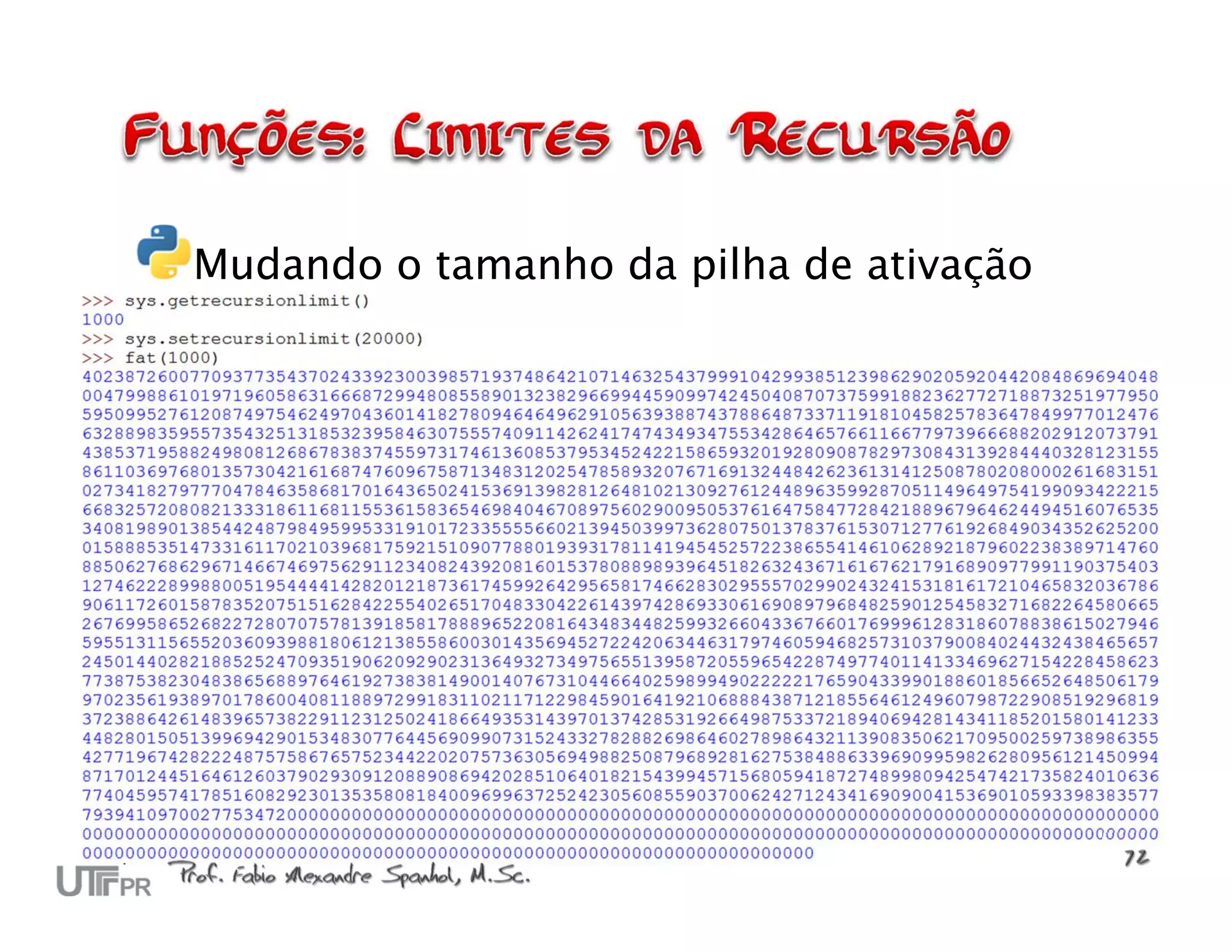 Mudando o tamanho da pilha de ativação 