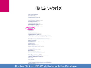 IBIS World
Double Click on IBIS World to launch the Database
 