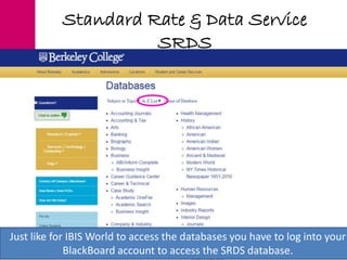 Standard Rate & Data Service
SRDS
Just like for IBIS World to access the databases you have to log into your
BlackBoard account to access the SRDS database.
 