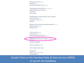 Double Click on the Standard Rate & Data Service (SRDS)
to launch the Database
 