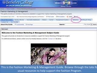 This is the Fashion Marketing & Management Guide. Browse through the tabs fo
usual resources to help support the Fashion Program.
 