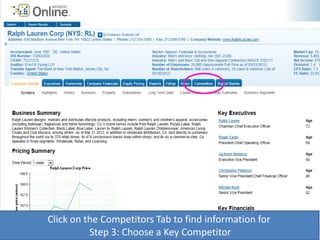Click on the Competitors Tab to find information for
Step 3: Choose a Key Competitor
 