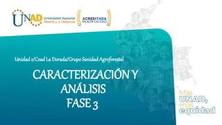 CARACTERIZACIÓN Y
ANÁLISIS
FASE 3
Unidad2/Cead La Dorada/Grupo Sanidad Agroforestal
 