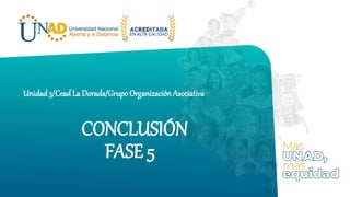 CONCLUSIÓN
FASE 5
Unidad3/Cead La Dorada/Grupo Organización Asociativa
 
