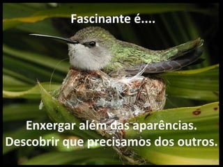   Fascinante é.... Enxergar além das aparências. Descobrir que precisamos dos outros. 