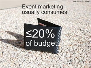 IMAGE CREDIT: RH1N0



Event marketing
usually consumes



 ≤20%
 of budget.
 