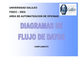 UNIVERSIDAD GALILEO
FISICC – IDEA
AREA DE AUTOMATIZACION DE OFICINAS




                 COMPLEMENTO
 