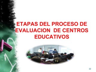 ETAPAS DEL PROCESO DE
EVALUACION DE CENTROS
EDUCATIVOS
22
 
