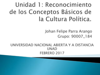 Johan Felipe Parra Arango
Grupo: 90007_184
UNIVERSIDAD NACIONAL ABIERTA Y A DISTANCIA
UNAD
FEBRERO 2017
 
