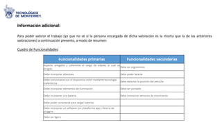 Información adicional:
Para poder valorar el trabajo (ya que no sé si la persona encargada de dicha valoración es la misma que la de las anteriores
valoraciones) a continuación presento, a modo de resumen:
Cuadro de Funcionalidades:
 