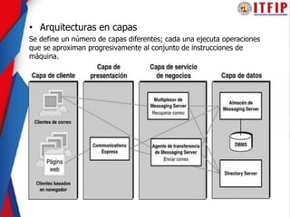 • Arquitecturas en capas
Se define un número de capas diferentes; cada una ejecuta operaciones
que se aproximan progresivamente al conjunto de instrucciones de
máquina.
 