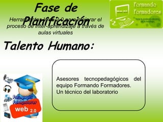 Fase de PlanificaciónHerramientas Web 2.0 para mejorar elproceso de inter-aprendizaje a través deaulas virtualesModalidad:La modalidad es:B-learning