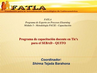 . . FATLAPrograma de Experto en Procesos ElearningMódulo 5 - Metodología PACIE - Capacitación Programa de capacitación docente en Tic&apos;s  para el SEBAD - QUITO Coordinador: Shirma Tejada Barahona 