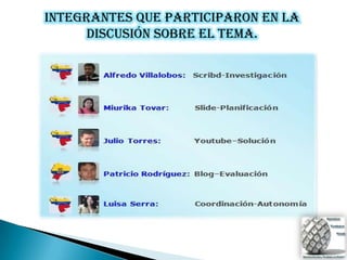 integrantes que participaron en la
      discusión sobre el tema.
 