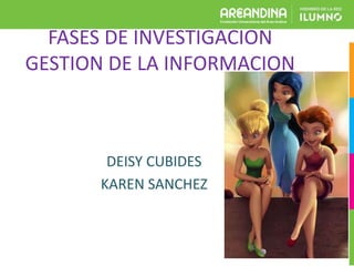 FASES DE INVESTIGACION
GESTION DE LA INFORMACION
DEISY CUBIDES
KAREN SANCHEZ
 
