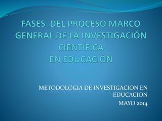 METODOLOGIA DE INVESTIGACION EN
EDUCACION
MAYO 2014
 