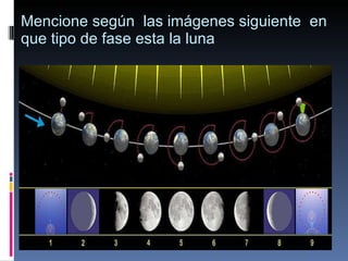 Mencione según  las imágenes siguiente  en que tipo de fase esta la luna 