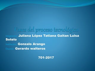 Integrantes : Juliana López Tatiana Gaitan Luisa
Sotelo
Institución: Gonzalo Arango
Docente : Gerardo walteros
701-2017
 