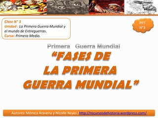 Clase N° 3 Unidad : La Primera Guerra Mundial y el mundo de Entreguerras. Curso: Primero Medio. PPT N°3 Primera   Guerra Mundial “FASES DE LA PRIMERA  GUERRA MUNDIAL” Autores: Mónica Aravena y Nicolle Reyes /http://recursosdehistoria.wordpress.com/ 