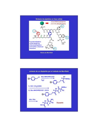 Síntesis de péptidos en fase sólida




              Resina de Merrifield




síntesis de un dipéptido por el método de Merrifield




                                                       1
 