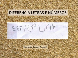DIFERENCIA LETRAS E NÚMEROS




      [Fernanda, 4 anos e 7 meses]
 