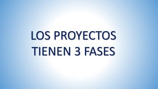 LOS PROYECTOS
TIENEN 3 FASES
 