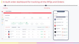 In-built order dashboard for tracking all the RFQs and Orders
Costing Sampling
 