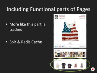 Including Functional parts of Pages

• More like this part is
  tracked

• Solr & Redis Cache
 