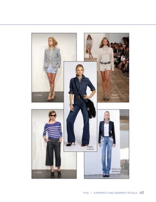 127FIVE | GARMENTS AND GARMENT DETAILSFASHION SKETCHBOOK
Shorts and Pants
126
Zipper Direction Can Change
Only for Womenswear
Hemline Roll for Walking Pose
Watch Hemline to
Ankle for Accurate
Lengths
Inseam
Focal
Point
or Not
Side
Seam
Extra Fabric Crush
or Long Hemline
Detail
Below
AnkleAnkle
Ralph
Lauren
Dolce &
Gabbana
Ralph
Lauren
J. Crew
J. Crew
 