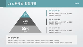 LOGO
04-5 단계별 일정계획
65%
25%
10%
Text
Text
Text
세부내용을 입력하세요. 본문 고딕 9pt 정렬은
왼쪽정렬을 권장합니다.
제목을 입력하세요
세부내용을 입력하세요. 본문 고딕 9pt 정렬은
왼쪽정렬을 권장합니다.
제목을 입력하세요
세부내용을 입력하세요. 본문 고딕 9pt 정렬은
왼쪽정렬을 권장합니다.
제목을 입력하세요
제목을 입력하세요
세부내용을 입력하세요. 본문 맑은고딕 10pt 정렬은 왼쪽정렬을 권장합니다. 세부내용을 입력하세요.
세부내용을 입력하세요. 본문 맑은고딕 10pt 정렬은 왼쪽정렬을 권장합니다. 세부내용을 입력하세요. 세부내용을 입력하세요.
 
