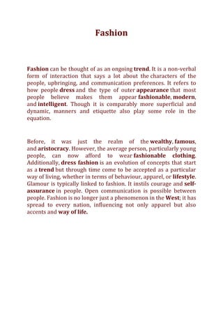 Fashion and its Influences | PDF