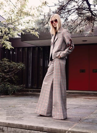 THIS PAGE: JACKET, $3,885, AND
PANTS, $1,585, MARY KATRANTZOU.
SHOES, $980, CHRISTIAN LOUBOUTIN.
SUNGLASSES, $665, RETROSUPER-
FUTURE X ANDY WARHOL.
OPPOSITE PAGE: JACKET, SWEATER,
AND JEANS, PRICE ON REQUEST,
AND SHOES, $2,410, LOUIS VUITTON.
 