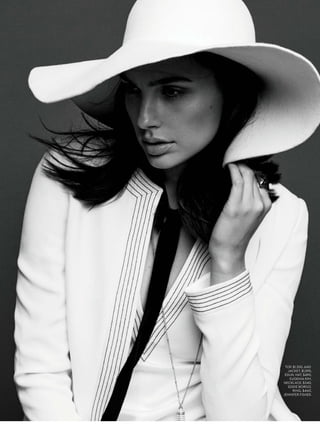 TOP, $1,350, AND
JACKET, $1,595,
EDUN. HAT, $490,
EUGENIA KIM.
NECKLACE, $340,
EDDIE BORGO.
RING, $460,
JENNIFER FISHER.
 