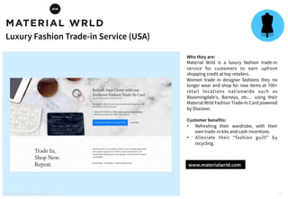Who they are:
Material Wrld is a luxury fashion trade-in
service for customers to earn upfront
shopping credit at top reta...