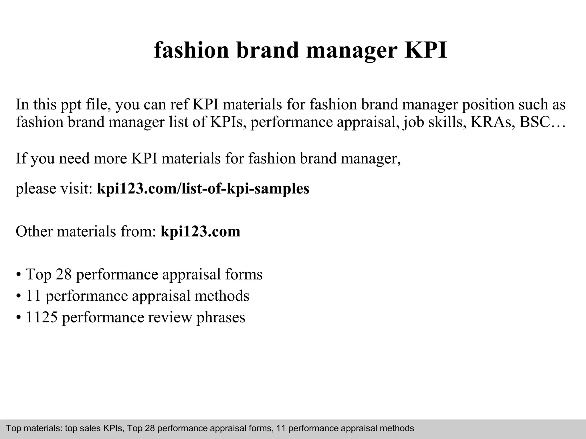 Fashion brand manager kpi PPT